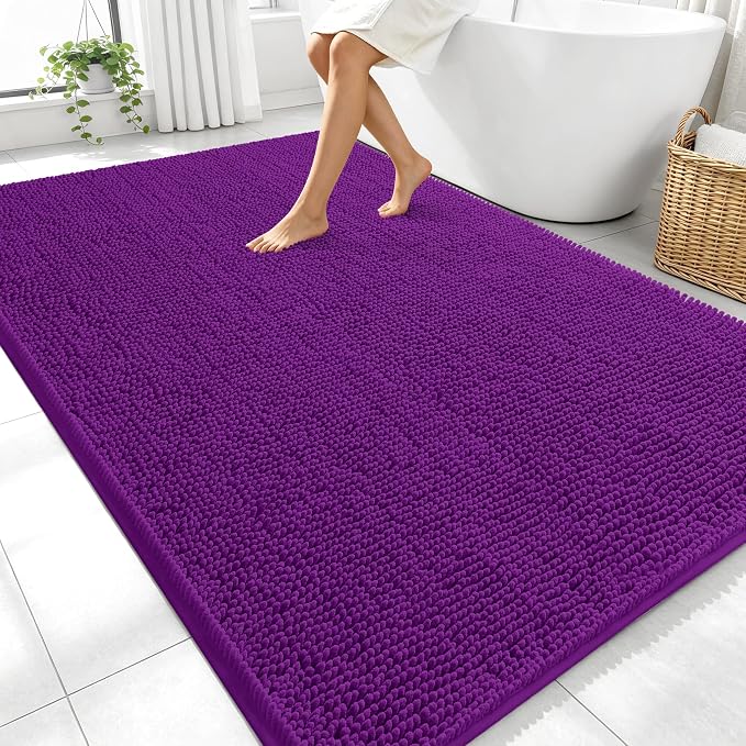 OLANLY Large Bathroom Rugs 70x46, Extra Soft Absorbent Chenille Bath Rugs, Rubber Backing Quick Dry, Machine Washable Bath Mats for Bathroom Floor, Tub and Shower, Home Decor Accessories, Purple