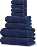 Tens Towels 8 Piece Towel Set, 2 XL Bath, 2 Hand, 4 Washcloth, Navy | 100% Cotton, Lighter Weight, Quicker to Dry, Super Absorbent, Perfect for Bathroom
