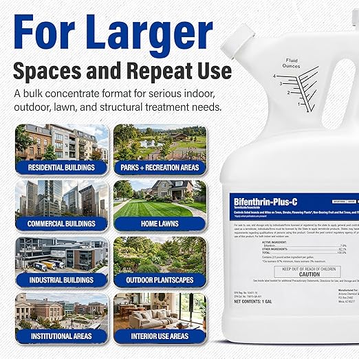 Bifenthrin-Plus-C Insecticide (1 Gal) - Roach Killer Indoor Infestation, Termite Treatment, Ant Control & Wasp Spray - Home Defense Pest Control, Residential, Commercial, and Industrial Use