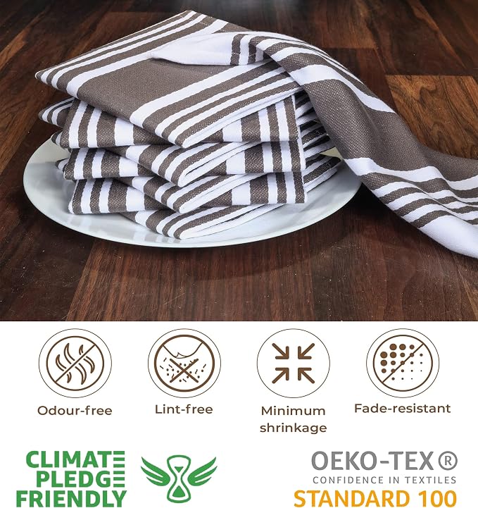 Urban Villa Kitchen Towels Cotton Dish Towels 12”x12” (Set of 8) Grey White