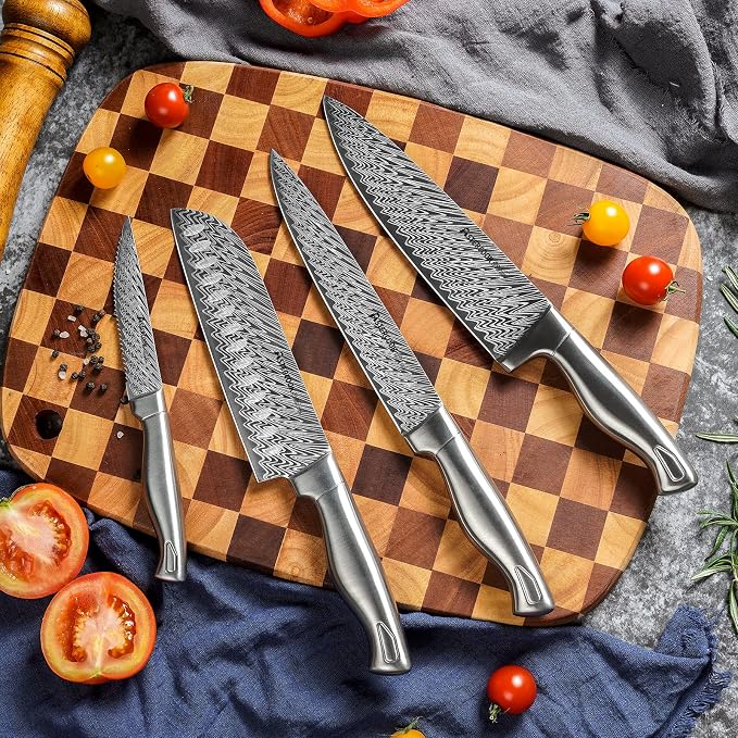 Astercook Knife Set, 15-Piece Kitchen Knife Set with Block, Built-in Knife Sharpener, German Stainless Steel Knife Block Set, Dishwasher Safe Kitchen Utensils Set