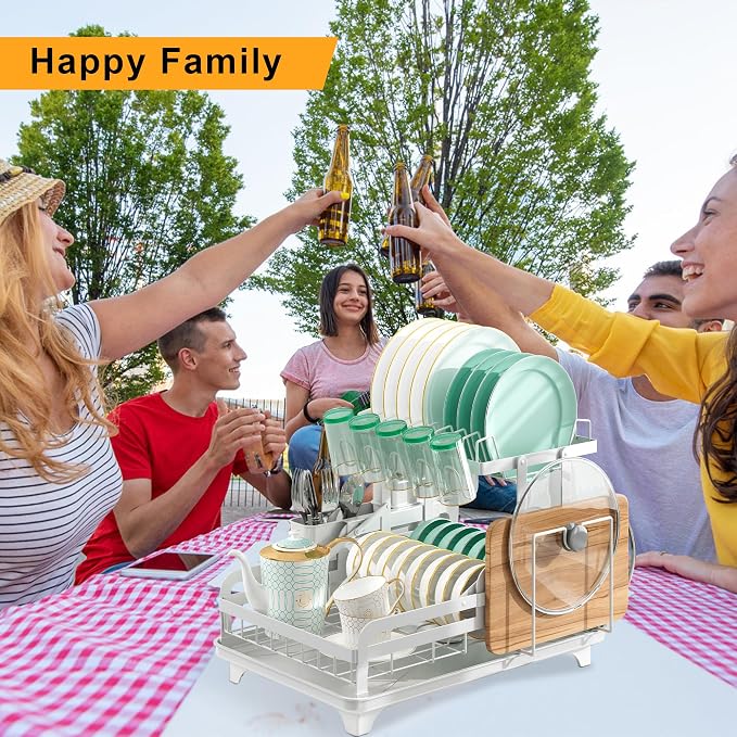 2 Tier Dish Drying Rack without Installation Metal for Kitchen Counter | for 1-3 People with Drain Board Multifunctional Storage and Drainage Apartment Essentials