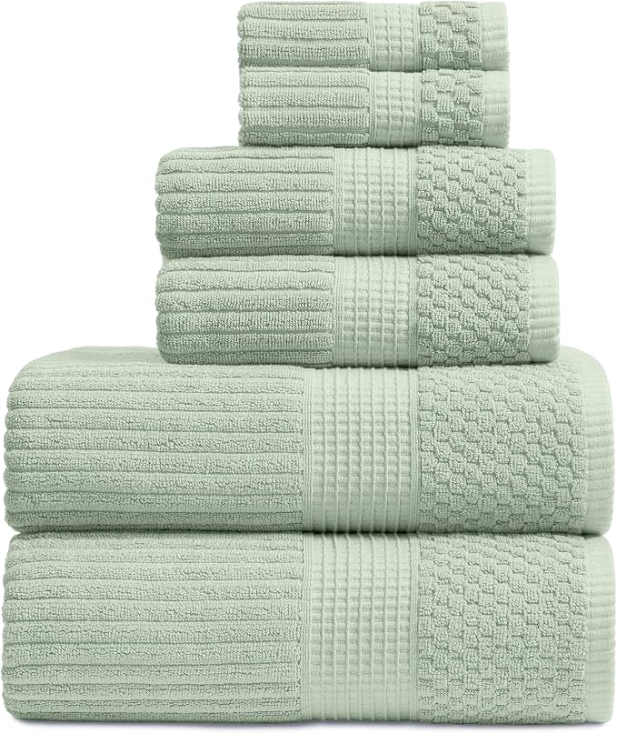 Springtree Home 100% Cotton Bath Towel Set | 6-Piece Set | Eucalyptus | Absorbent & Quick-Dry Bathroom Towels | Textured and Durable Cotton Towels for Bathroom | OEKO-TEX | Krista Collection