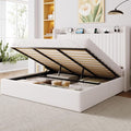 Allewie King Lift Up Storage Hydraulic Bed Frame,Charging Station,White | Storage Shelf Headboard with Charging Station,Type-C,USB Ports,Hydraulic Support,Velvet Upholstered,No Box Spring Needed