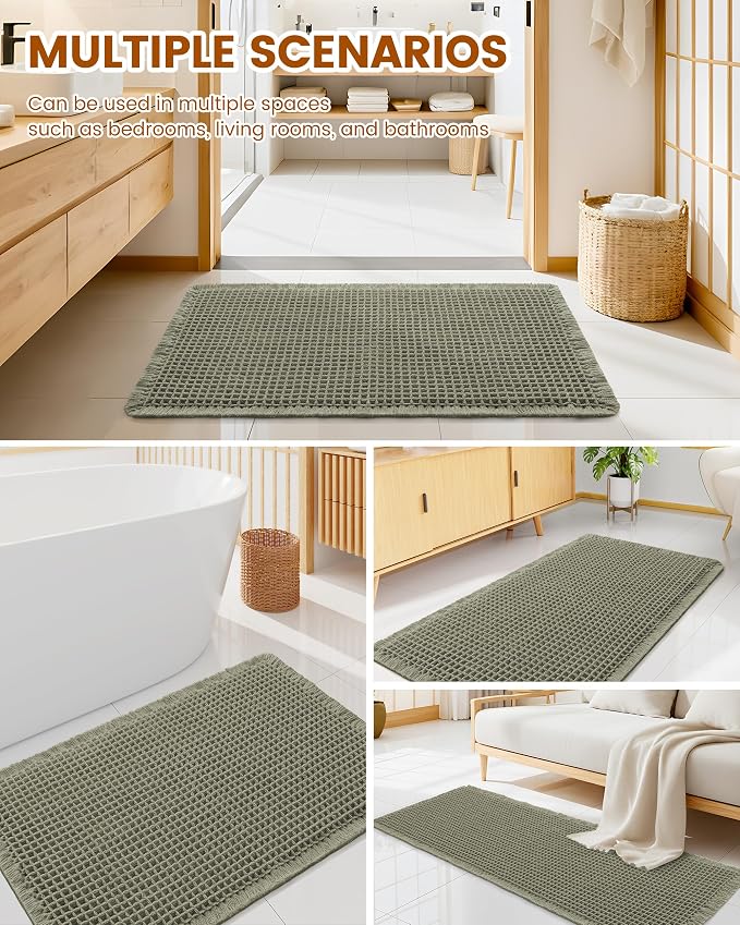 Smiry Waffle Bath Mat 60x24, Extra Soft Absorbent Bathroom Rugs, Non Slip Machine Washable Quick Dry Bath Rugs for Bathroom Floor, Tub, Shower, Home Decor Accessories, Green