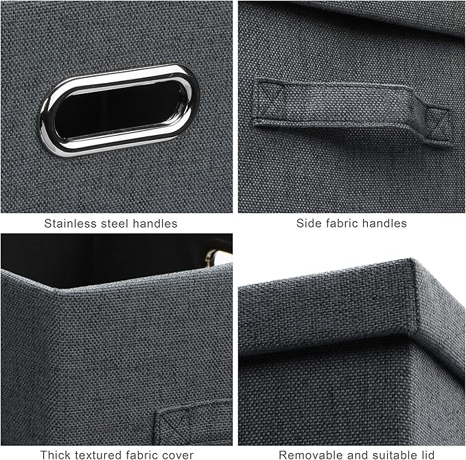Graciadeco Medium 15" 21 Quart Collapsible Stackable Storage Bins with Lids, 3 Packs Dark Grey Foldable Fabric Closet Boxes Heavy-duty Linen Cube Baskets Container for Bedroom Office (15 x 11 x 8)