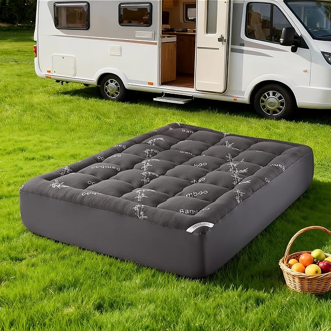 BEDLORE RV Queen Mattress Topper Viscose Derived from Bamboo,Pillow Top Mattress Pad with Stretchable Pockets for 6"-15" Mattress, Soft Breathable Mattress Topper for Back Pain Relief(Dark Gray)