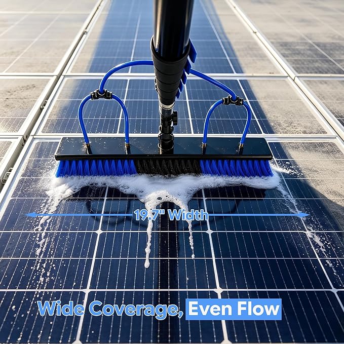 5-24 FT Solar Panel Cleaning Kit, Water Fed Pole Window Cleaning with Soap Dispenser, Window Washing Kit with Extension Pole, Squeegee and Cobweb Dusters for Windows, Solar Panels and Exterior Walls