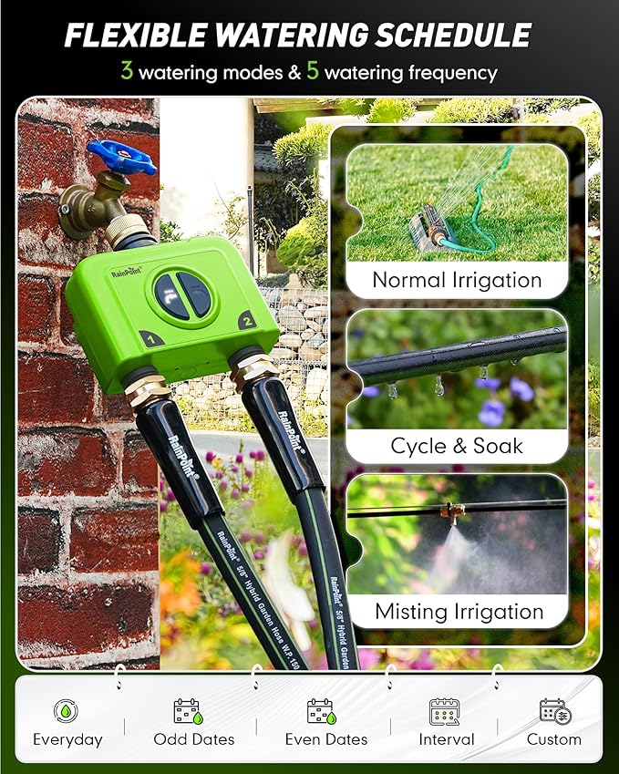 RAINPOINT WiFi Water Timer for Garden Hose, 2 Zone WiFi Sprinkler Controller, Smart Hose Timer Valve, Automatic Drip Irrigation System/Rain Delay for Garden (Brass Inlet, WiFi & Ethernet Connection)