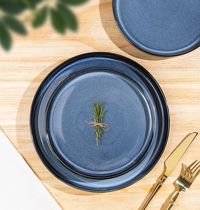 TheTerra Ceramic Dinnerware Sets for 8, 24 Pieces Porcelain Lightweight Plates and Bowls Sets, Scratch Resistant Dish Set, Oven & Microwave & Dishwasher Safe, Starry Blue