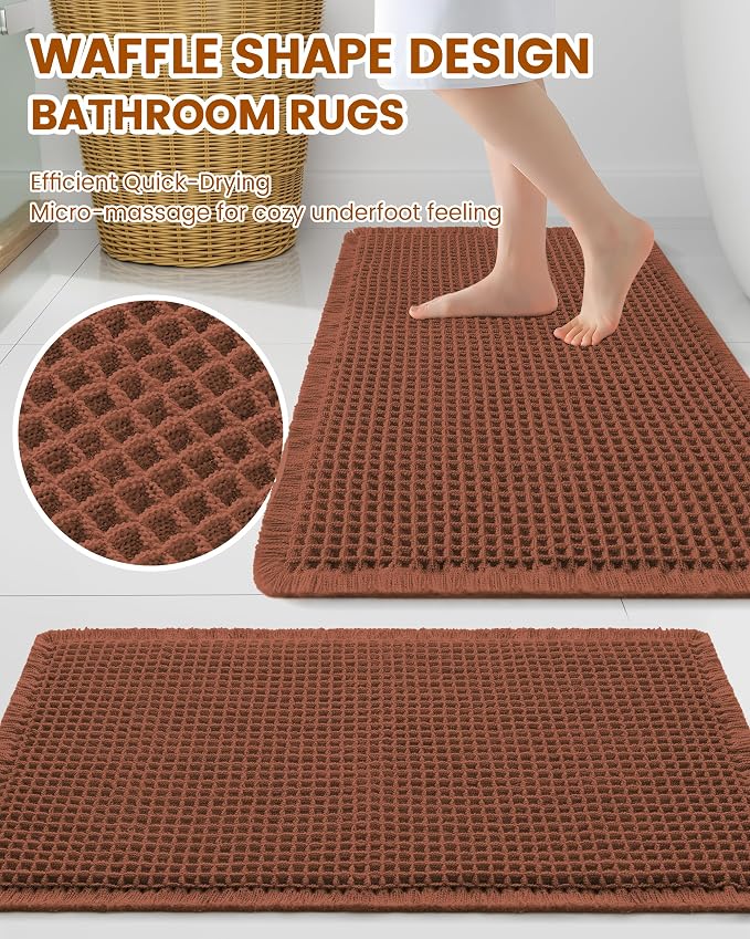 Smiry Waffle Bath Mat 36x24, Extra Soft Absorbent Bathroom Rugs, Non Slip Machine Washable Quick Dry Bath Rugs for Bathroom Floor, Tub, Shower, Home Decor Accessories, Orange