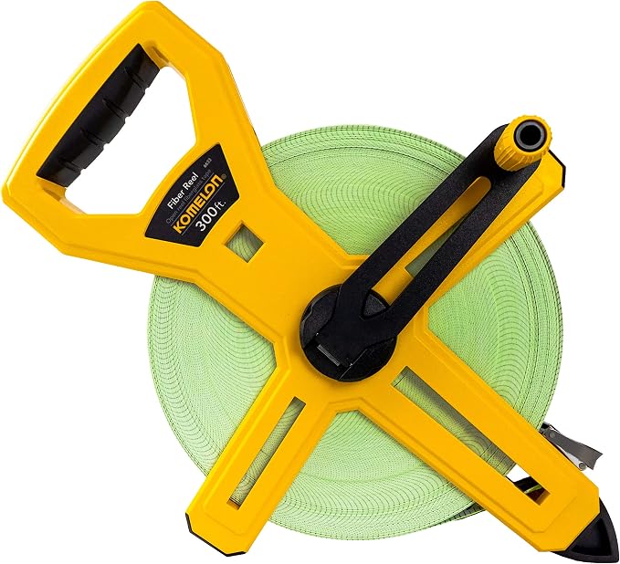 Komelon 6633 Open Reel Fiberglass Tape Measure, 300-Feet, Yellow