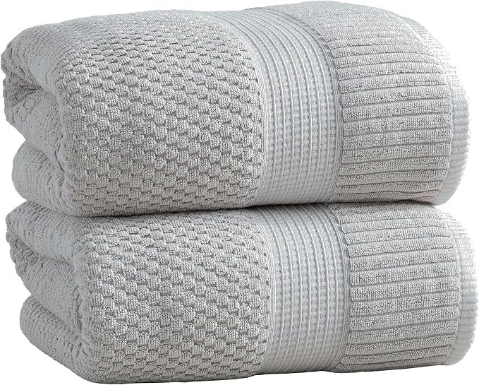 NY Loft 100% Cotton 2-Pack Oversized Bath Towel Set | Grey | Quick-Dry | Two Oversized 35" x 70" Bath Towels / Bath Sheets | Super Absorbent | Designer-Styled Texture