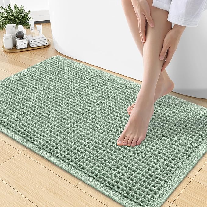 Smiry Waffle Bath Mat 30x18, Extra Soft Absorbent Bathroom Rugs, Non Slip Machine Washable Quick Dry Bath Rugs for Bathroom Floor, Tub, Shower, Home Decor Accessories, Sage Green
