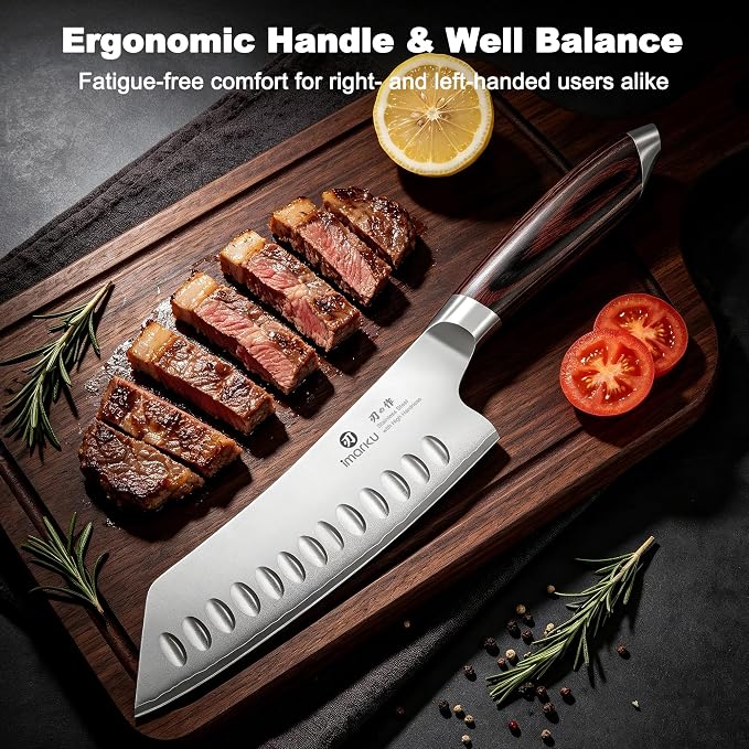 imarku Japanese Santoku Knife 7 Inch, 10Cr15CoMoV 3-Layer Stainless Steel | Ultra-sharp hollow-edge kitchen chef knife 59±2 HRC, lasting sharpness & rust resistant, ergonomic Pakkawood grip, gift-ready