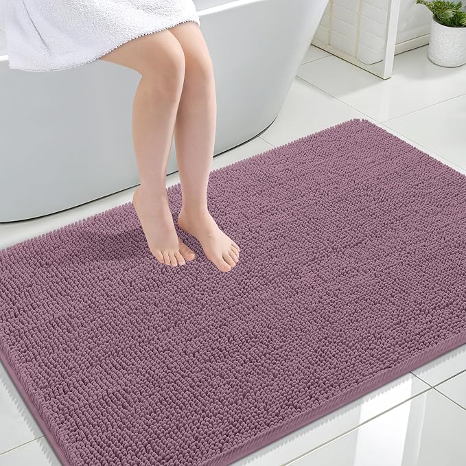 OLANLY Large Bathroom Rugs 47x32, Extra Soft Absorbent Chenille Bath Rugs, Rubber Backing Quick Dry, Machine Washable Bath Mats for Bathroom Floor, Tub and Shower, Home Decor Accessories, Deep Plum
