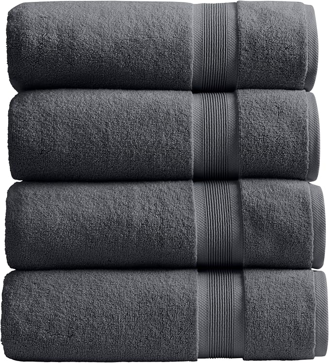 Springtree Home Luxury Bamboo Rayon Plush Bath Towel Set | 4-Pack | Grey | 35% Bamboo Rayon - 65% Zero Twist Cotton | Absorbent Quick-Dry Towels for Bathroom | Ultra Soft | OEKO-TEX Standard 100