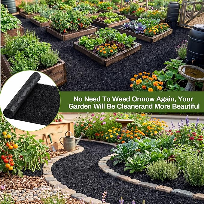 Nuanchu 2 x 10 ft Recycled Rubber Walkway, Black Rubber Mulch Mat Roll for Landscaping Outdoor, Imitation Grass Design Natural Looking Mulch Solution for Garden Pathway, Barrier & Edging Border