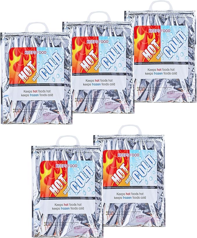 Superio Hot and Cold Insulated Bags for Food Delivery, Grocery Shopping Bags, Food Storage for Hot and Frozen Food for Travel, Disposable Cooler Bag, Reinforced Thermal Lunch Bag (5, 13.5"x17.5")