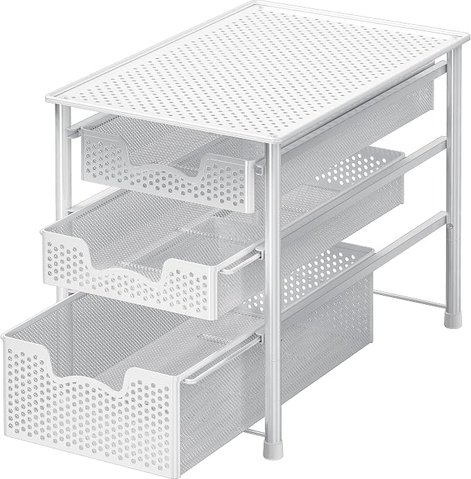 Simple Houseware 3 Tier White Alloy Steel Sliding Basket Organizer Drawer Cabinet