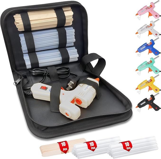 MONVICT Hot Glue Gun Kit, Mini Glue Gun with Carrying Case, White, 30W | 20 Pcs Premium Glue Sticks, 10 Pcs Wood Craft sticks, Fast Preheating Hot Melt Glue Gun for School Crafts DIY Arts Gift