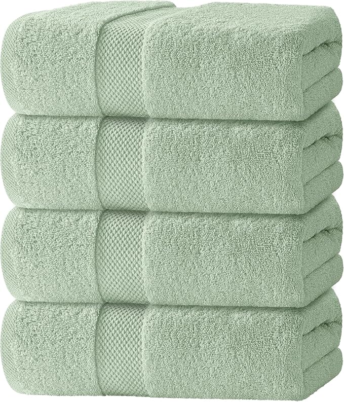 White Classic Luxury Bath Towels Set of 4 Large - 700 GSM Cotton Ultra Soft Bath Towels 27x54 | Highly Absorbent and Quick Dry | Hotel Towels for Bathroom Luxury, Plush Mint Green