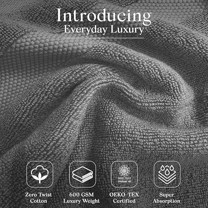 Premium Staple Cotton Bathroom Towel Set - Gray 600 GSM 6-Piece Luxury Bath Towel Set 1 Stripe - 2 Bath Towels, 2 Hand Towels & 2 Washclothes Set - High Absorbent & Quick Dry for Gym, Spa, Hotel