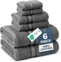 LANE LINEN Bath Towel Set 100% Cotton 6 Piece Soft Absorbent - Grey | Bath Towels Set Of 6 - Densely Woven, Coordinated Colors, Dobby Border Accent, OEKO-TEX Certified, Zero-Twist Durability