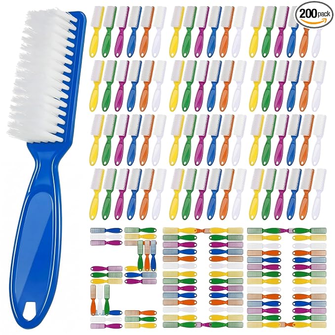 Patelai 200 Pcs Handle Grip Nail Brush Bulk Fingernail Brushes Pedicure Brush for Feet, Toes and Cleaning Fingernail(6 Colors)