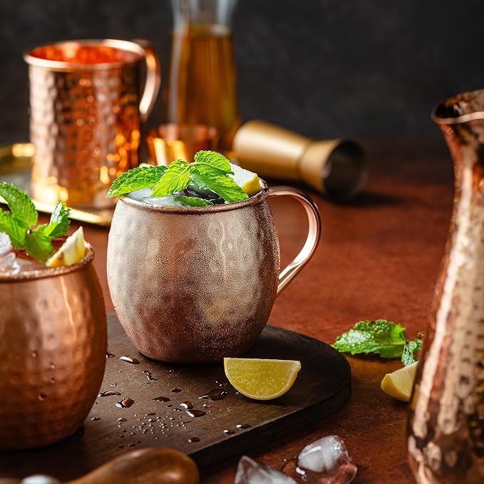 Moscow-Mix Moscow Mule Mugs - Set of 4-100% Pure Copper Mugs Large 16 oz - Food Safe - Premium Moscow Mule Cups Set of 4 - Solid Copper Cups Perfect Premium Gift