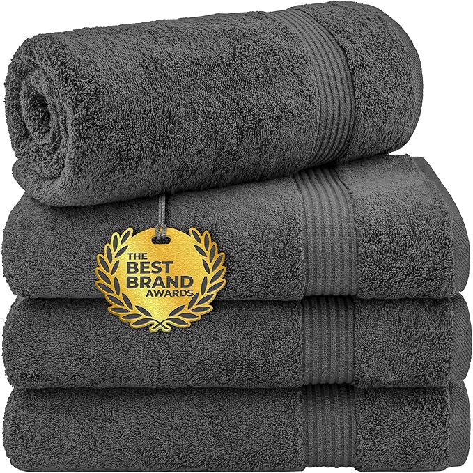 Cotton Paradise Turkish Towel Set, Soft Absorbent Quick Dry, 4 Piece Bath Towel Set, Dark Gray