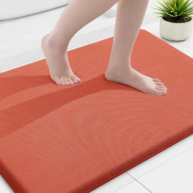 Smiry Memory Foam Bath Mat 36x24, Extra Soft and Absorbent Bathroom Mats, Non Slip Washable Carpet for Floor, Shower and Tub, Coral
