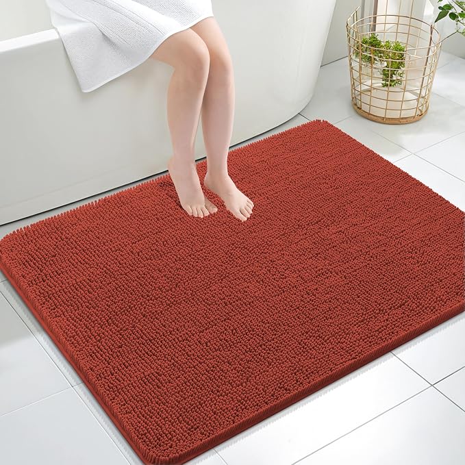 OLANLY Large Bathroom Rugs 40x32, Soft Absorbent Chenille Bath Rugs, Rubber Backing Quick Dry, Machine Washable Bath Mats for Bathroom Floor, Tub and Shower, Home Decor Accessories, Rustic Terracotta