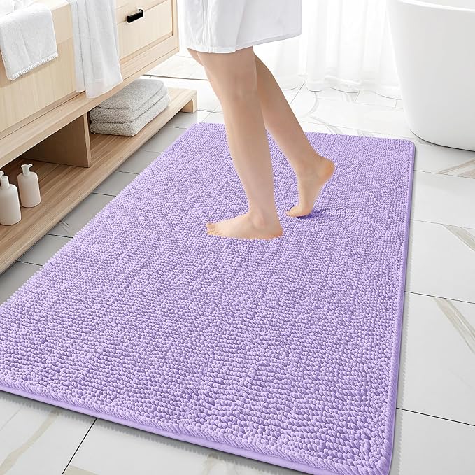 OLANLY Large Bathroom Rugs 59x35, Extra Soft Absorbent Chenille Bath Rugs, Rubber Backing Quick Dry, Machine Washable Bath Mats for Bathroom Floor, Tub and Shower, Home Decor Accessories, Lavender