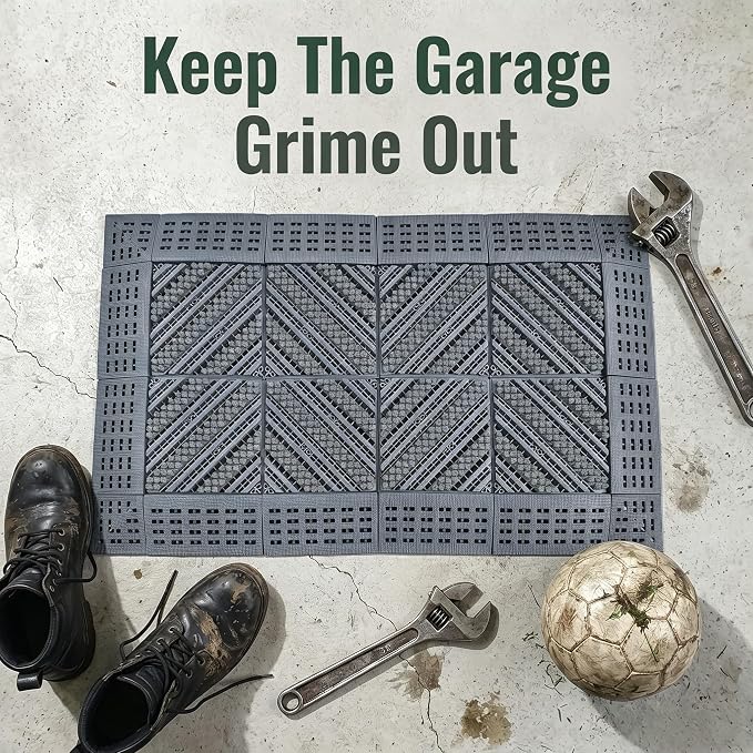 Outdoor Boot Scraper & Brush Mat, Grey, 29.5'' x 17.7'' | Easy Assembly, Waterproof, Non Slip, Mud Trapper, For Outside Entrance, Front Door, Garage, Yard