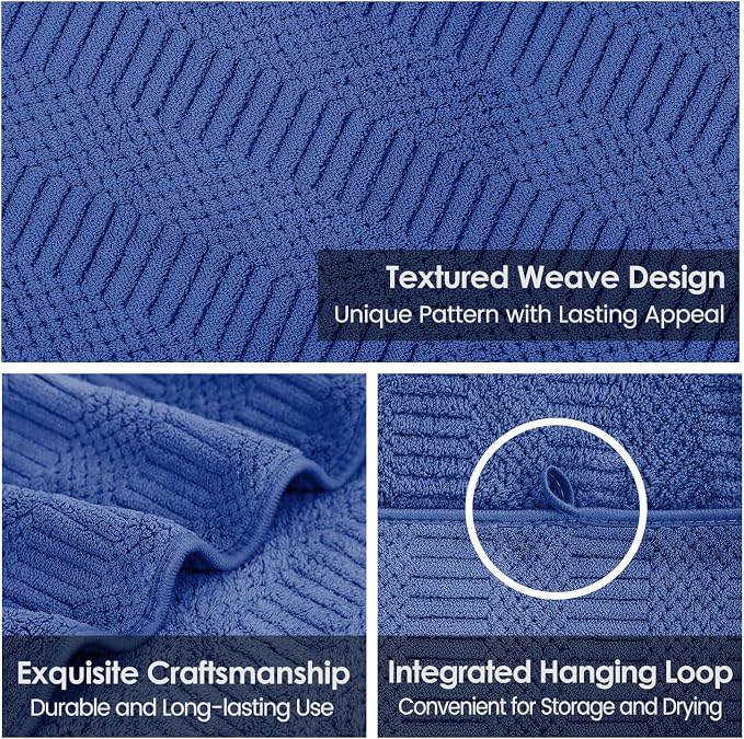 JML Microfiber Bath Towels, Navy, 30" x 60", 2 Pack | Hanging Hook, Lint Free, Oversized, Soft, Super Absorbent, Fast Drying, Use for Sport, Fitness, Yoga, Diamond Cross Grid