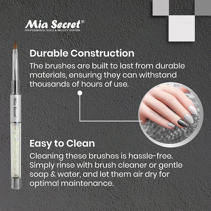 Mia Secret PREMIER NAIL BRUSHES 100% Kolinsky Hair MADE IN USA Prenium Nail Art Brushes (Silver, 4 OR (3D))