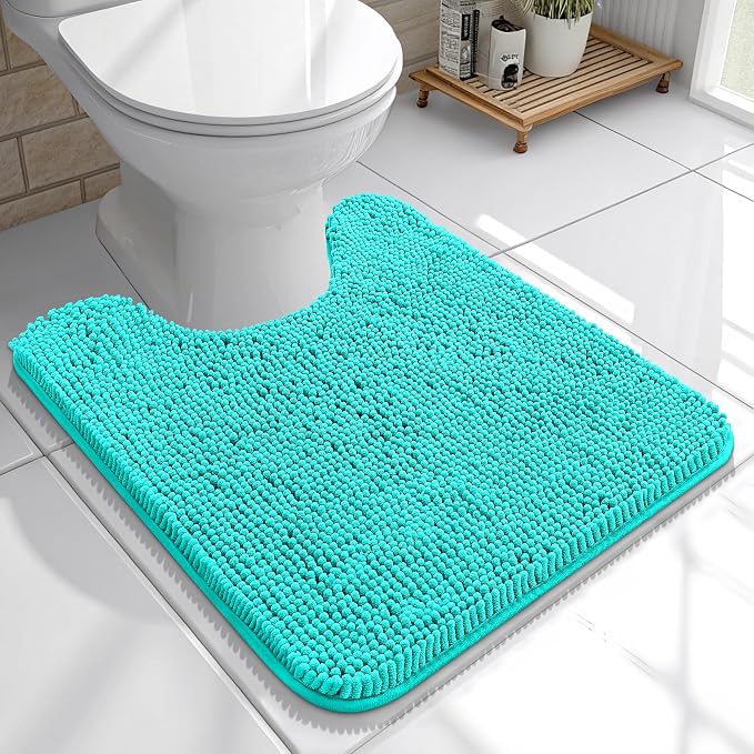 OLANLY Toilet Rugs U-Shaped 20x20, Extra Soft Absorbent Chenille Contour Bathroom Rugs for Toilet, Dry Quickly, Machine Washable, Non-Slip Bath Mat, Teal