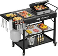 Grill Cart, 19 inch,3 Tier Foldable Grill Table with Wheels 500 Lb | Tool-Free Setup and Locking wheels Blackstone Table adds prep space for 17” or 22” Blackstone, Ninja, Cuisinart, Ooni Grills