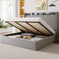 Allewie King Lift Up Storage Hydraulic Bed Frame,Charging Station,Grey | Storage Shelf Headboard with Charging Station,Type-C,USB Ports,Hydraulic Support,Velvet Upholstered,No Box Spring Needed