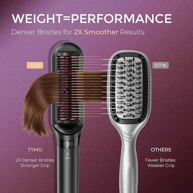 TYMO Flat Iron Hair Straightener Brush 2 in 1, 200M Ions Hair Straighteners for Women, Ceramic Straightening Hot Comb for Anti-Frizz Straights, Waves, Curl, 3X Less Heat Damage, Dual Voltage,Rose Gold