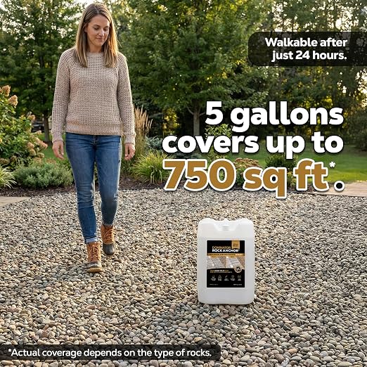 DOMINATOR Rock Anchor 5 Gal - Rock Glue for Landscaping Gravel & Stone, Ready to Spray, Locks in River Rock, Pea Gravel & Decorative Rock, Prevents Scattering & Washouts, Water-Based