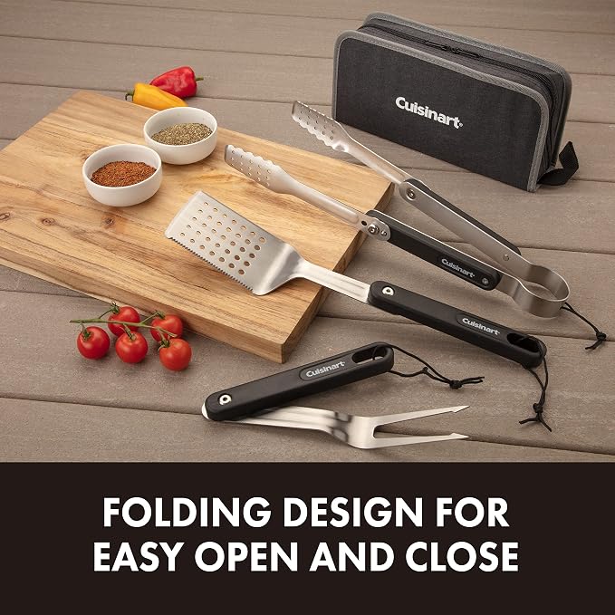 Cuisinart Petit Gourmet Portable Gas Grill (CGG-180) + 4-Piece Folding Grill Tool Set