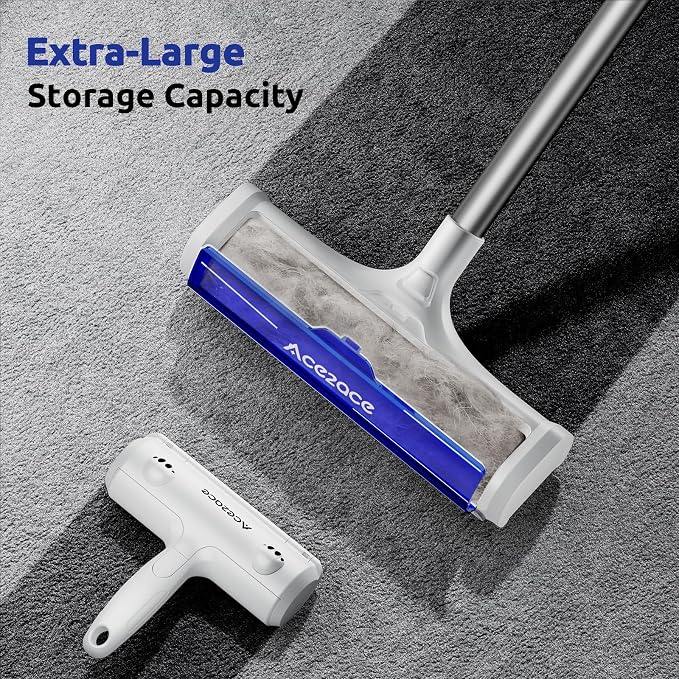 ACE2ACE A3 Pro Carpet Roller for Pet Hair, Carpet Pet Hair Removal Tool, Reusable Large Lint Rollers, 5 Feet Long Handle No Bending No Kneeling, Cat Dog Hair Remover for Carpet, Rugs, Mats, Royal