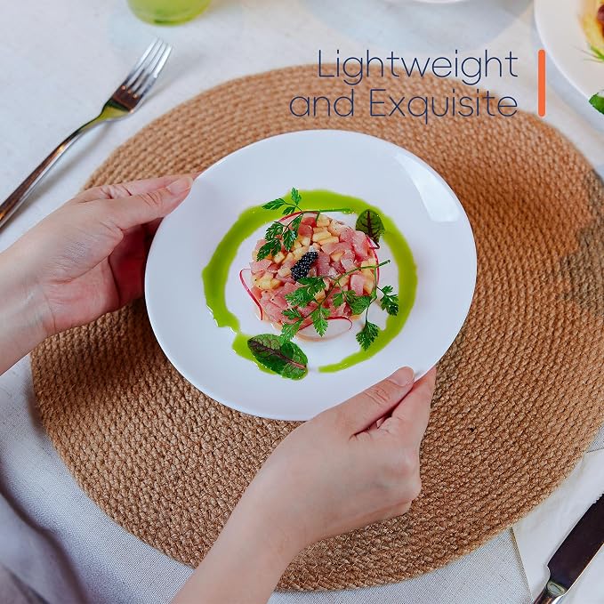 Dinnerware Sets for 6, 18 Piece White Opal Glass Dish Set | Plates and bowls with dishwasher and microwave safe features, chip and scratch resistant dishware for family meals