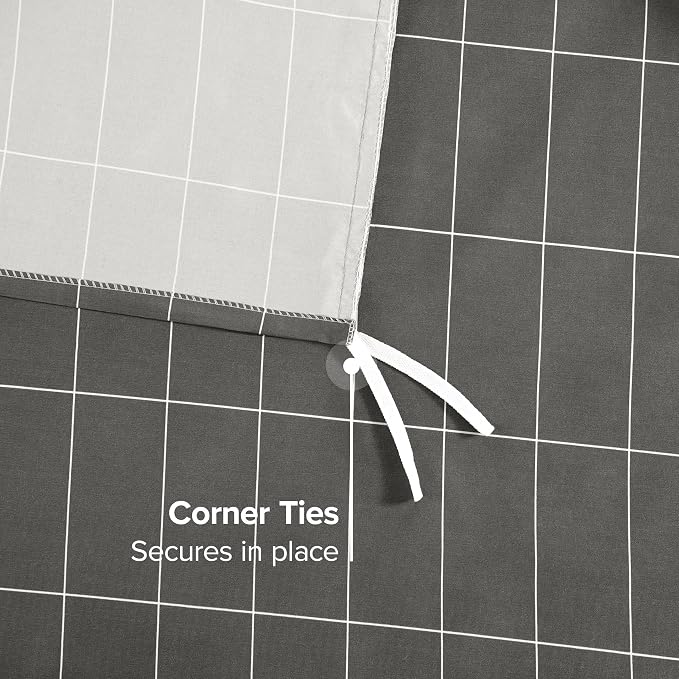 Bare Home Bedding Duvet Cover Queen Size - Premium 1800 Super Soft Collection - Lightweight, Duvet Cover - Soft Textured Bedding (Queen, Grid - Grey/White)