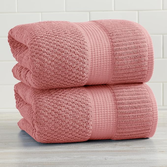 NY Loft 100% Cotton 2-Pack Oversized Bath Towel Set | Rose | Quick-Dry | Two Oversized 35" x 70" Bath Towels / Bath Sheets | Super Absorbent | Designer-Styled Texture