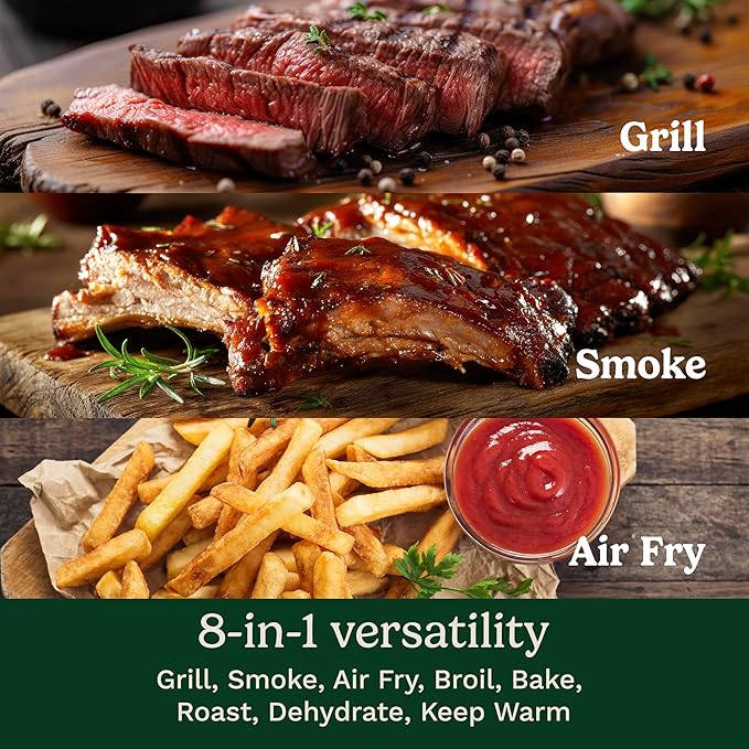 Cuisinart Outdoor Electric Grill, 8-in-1 Air Fryer/Grill/Smoker, 154 sq in | CEG-1302, Cuisinart FlavorBoost 8-in-1 outdoor electric grill, 1800W small electric grill with air fryer & wood-pellet drawer