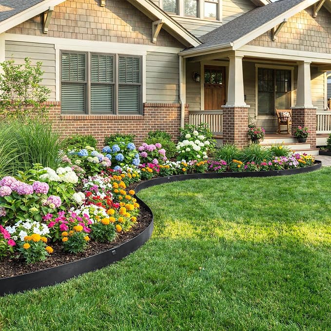 33ft. Metal Lawn Edging 10 Pack 4.5 inch, Black, Decorate Garden and Fence | Includes a Pair of Gloves, Bendable Hammer-in Steel Edging Landscape, Easy Installation, Adaptable to Various Outdoor Spaces