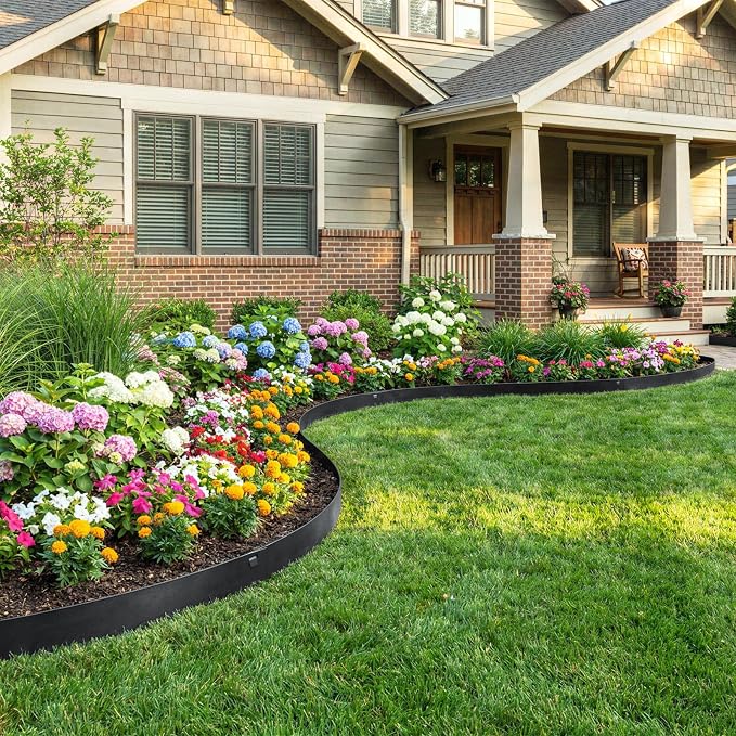 20ft. Metal Lawn Edging 6 Pack 6 inch, Black, Decorate Garden and Fence | Steel Landscape Edging for Fence, Yard Pathway, Flower Beds, Metal Lawn Edging with a Pair of Gloves